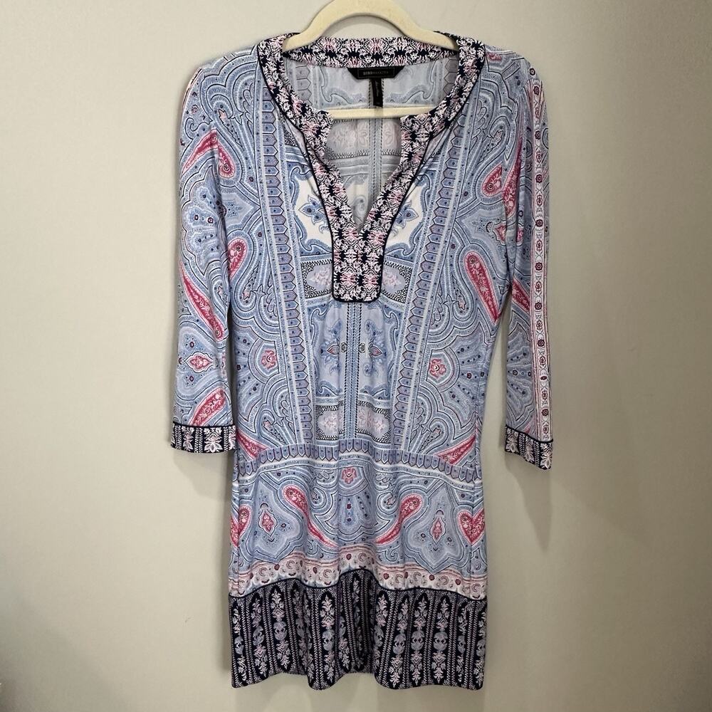 BCBG Maxazria HAYDEN Dress Size Xsmall Blue Pink Paisley Hippie Boho